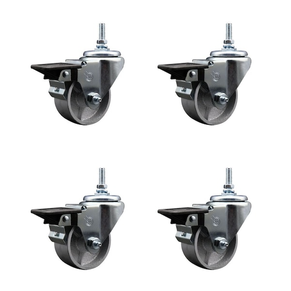 3 Inch Semi Steel 12 MM Threaded Stem Caster Set with Brake